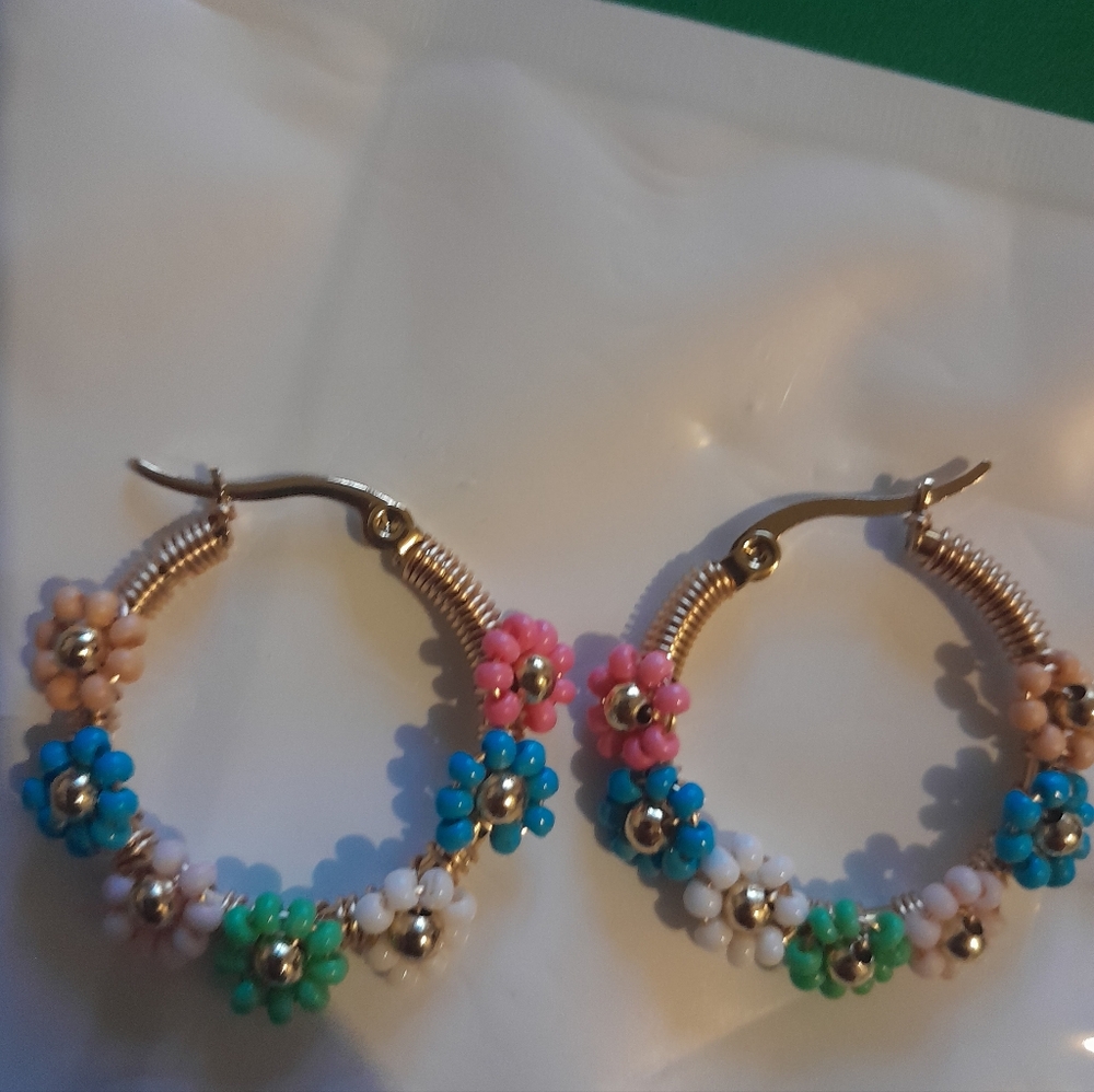 Floral Hoop Earrings New